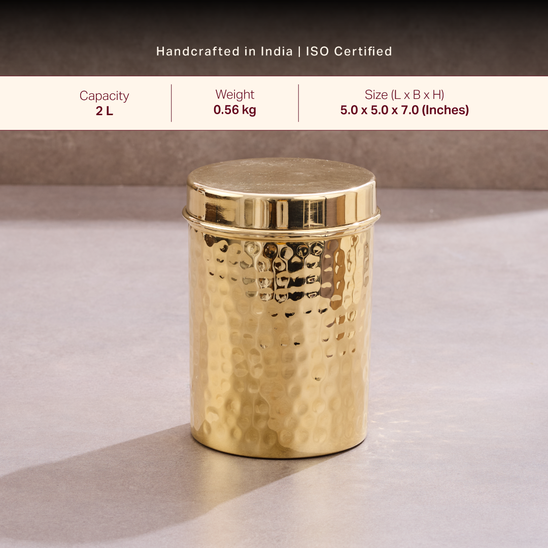 Handcrafted Pure Brass hammered storage canister with lid