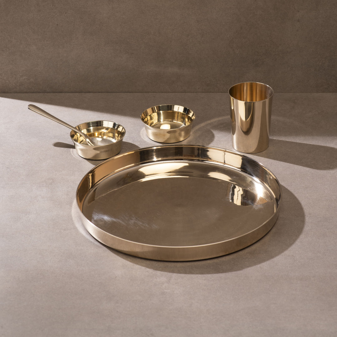 Kansa Dinner Thaali Set (10.5" Thaali) - 5 pieces (1 Thaali, 2 Bowls, 1 glass and 1 spoon) P-TAL