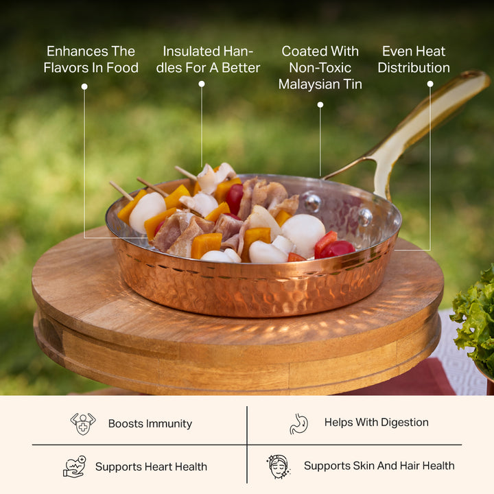 Copper Frypan (Frying Pan) with Insulated Brass Handle