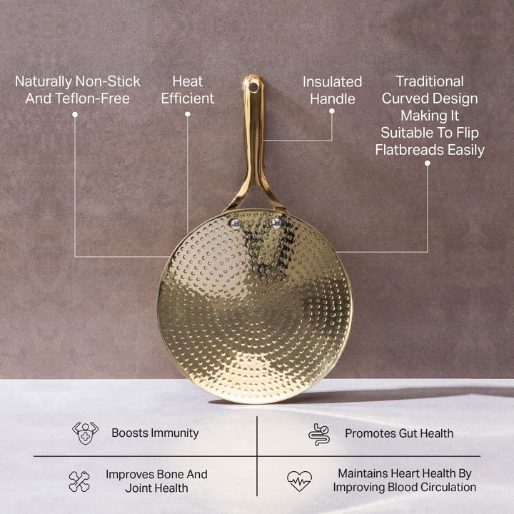 Brass Roti Tawa with Insulated handle And Ghee Pot Combo
