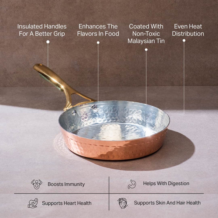 Copper Frypan (Frying Pan) with Insulated Brass Handle