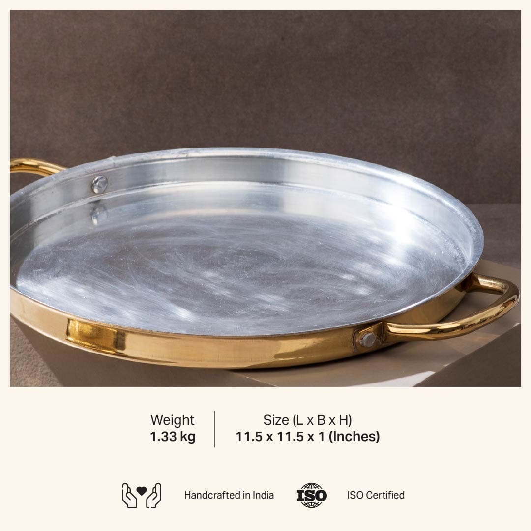 Brass Dosa Tawa with Insulated handle: Naturally Non-Stick Tava & Uses Less Oil