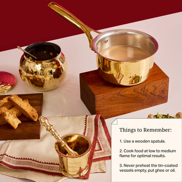 Chai Starter Kit (Brass Saucepan with Insulated handle + Brass Mortar and Pestle)