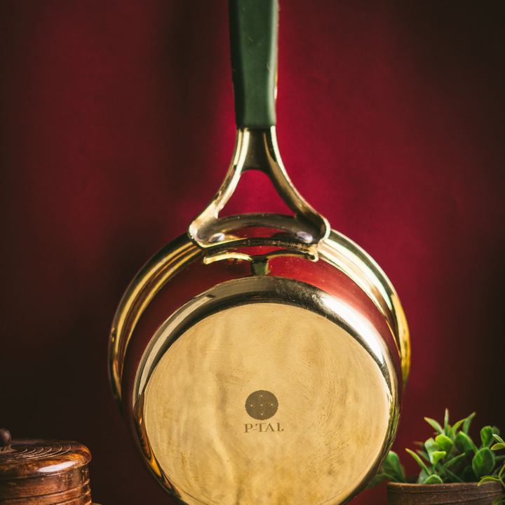 Chai Starter Kit (Brass Saucepan with Insulated handle + Brass Mortar and Pestle)