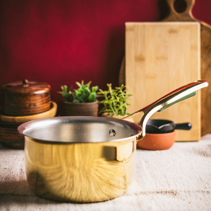 Chai Starter Kit (Brass Saucepan with Insulated handle + Brass Mortar and Pestle)