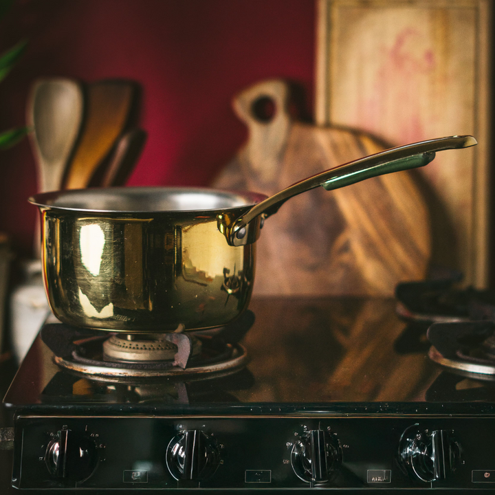 Set of 2 Brass Saucepans with Insulated handles (1.2L, 1.8L)