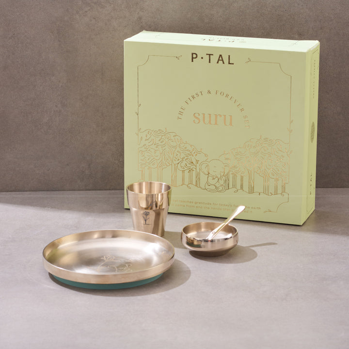 Kids Dinner Set Handcrafted In Pure Kansa (Bronze)