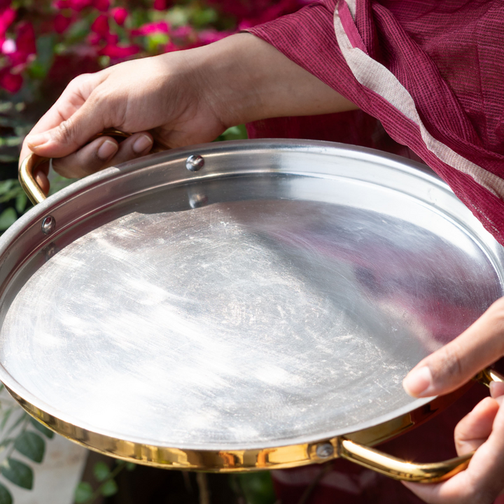 Brass Dosa Tawa with Insulated handles And Brass Ghee Pot Combo