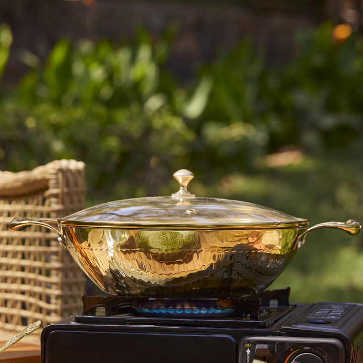 Flat Base Brass Kadhai with Glass Lid-Naturally non stick, Non Toxic, Teflon Free