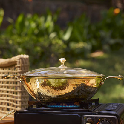 Flat Base Brass Kadhai with Glass Lid-Naturally non stick, Non Toxic, Teflon Free