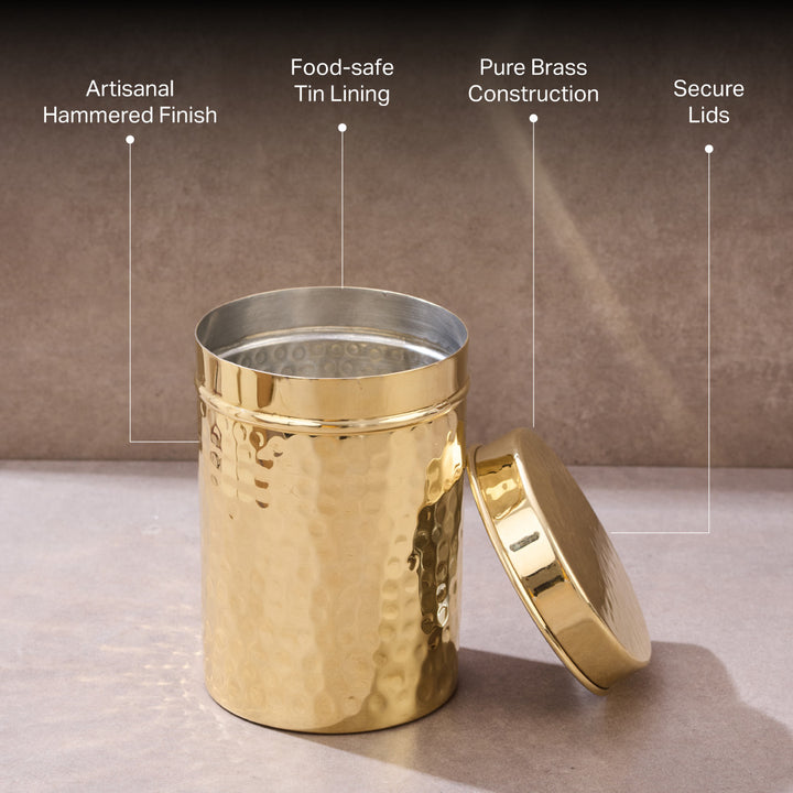 Pure Brass hammered storage canister with lid