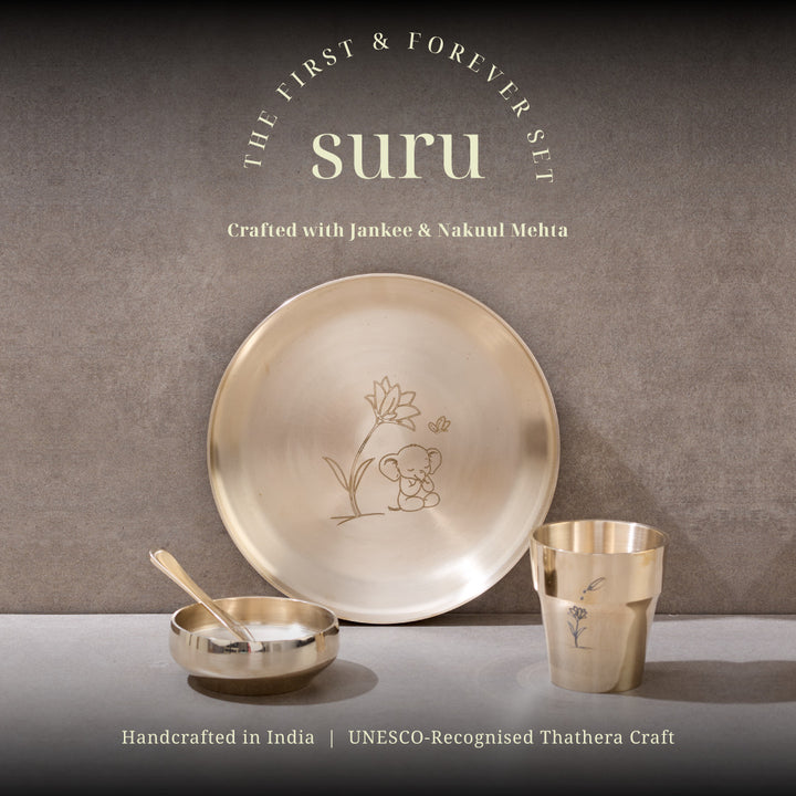 Kids Dinner Set Handcrafted In Pure Kansa (Bronze)