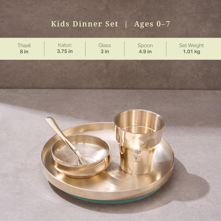 Kids Dinner Set Handcrafted In Pure Kansa (Bronze)