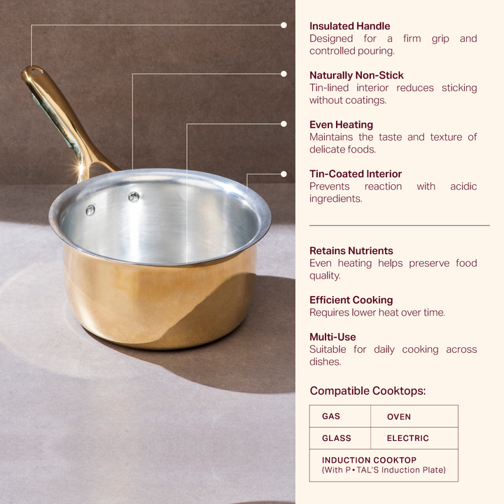 Filter Kaapi Starter Kit (Brass Davara Coffee Set + Brass Saucepan with Insulated Handle)