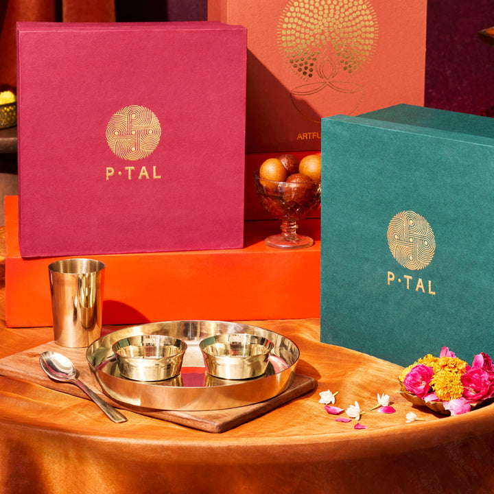 Kansa Dinner Thaali Set (10.5" Thaali) - 5 pieces (1 Thaali, 2 Bowls, 1 glass and 1 spoon)