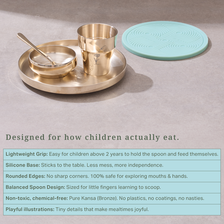Kids Dinner Set Handcrafted In Pure Kansa (Bronze)