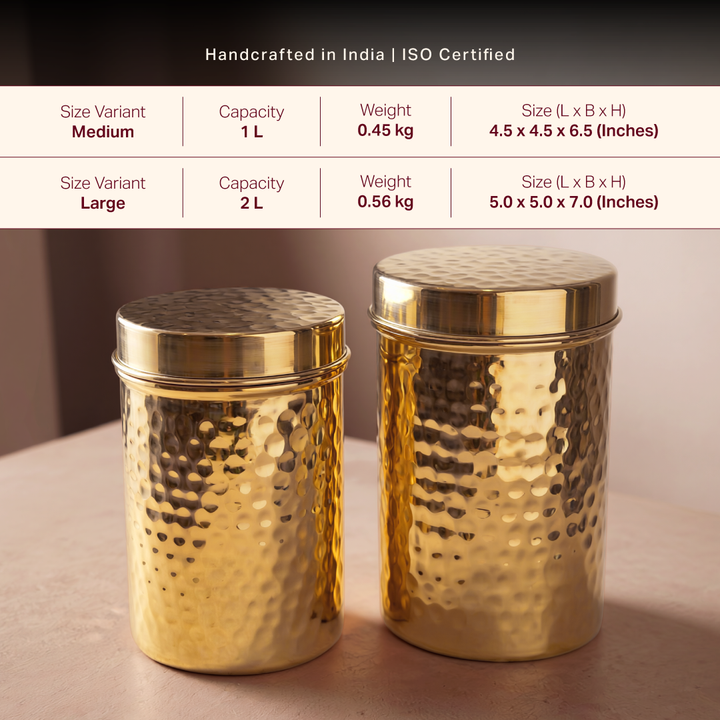 Pure Brass hammered storage canister with lid