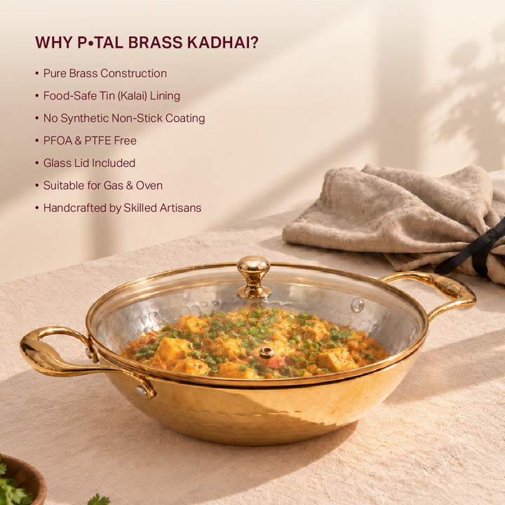 Brass Kadhai with Glass Lid (Round Base)