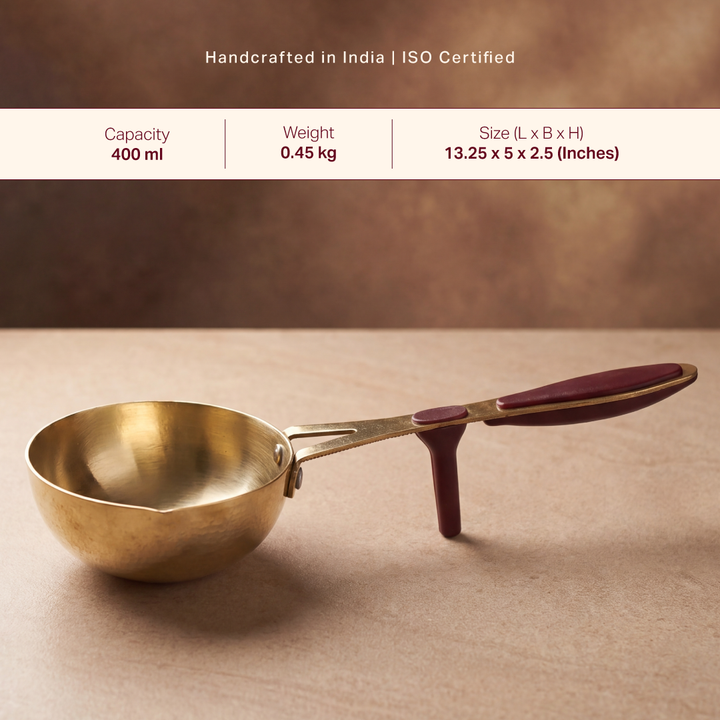 Pure Brass Tadka Pan with grip support Riveted handle