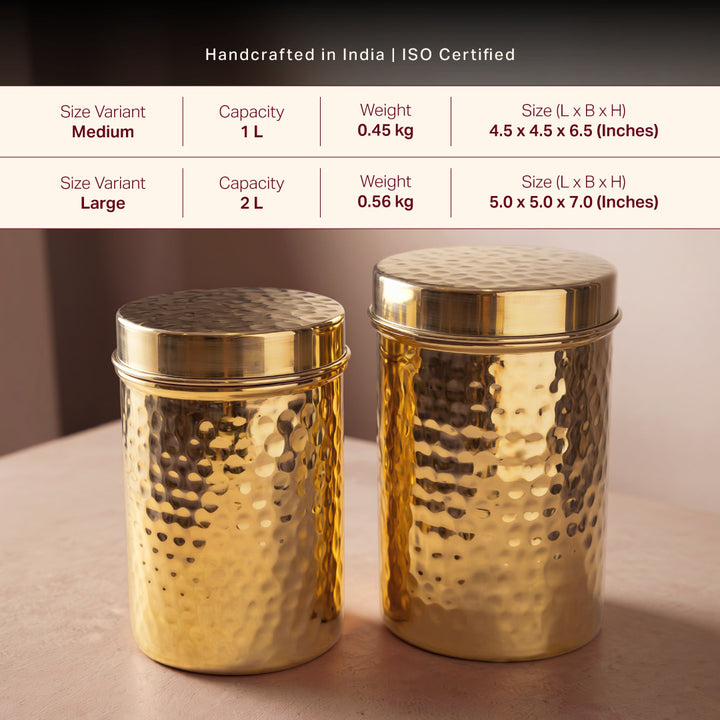 Pure Brass hammered storage canister with lid