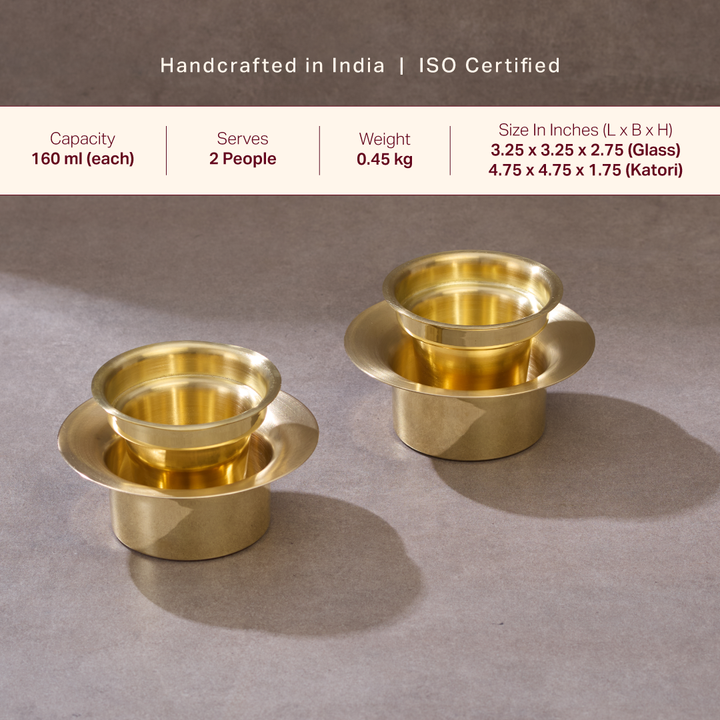 Filter Kaapi Starter Kit (Brass Davara Coffee Set + Brass Saucepan with Insulated Handle)