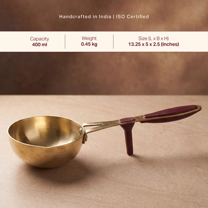 Pure Brass Tadka Pan with grip support Riveted handle