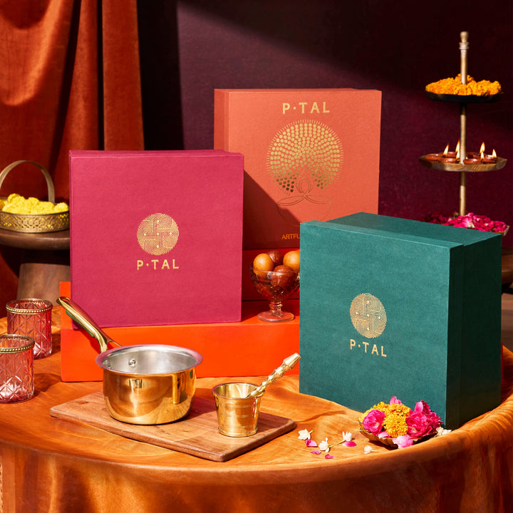Chai Starter Kit (Brass Saucepan with Insulated handle + Brass Mortar and Pestle)