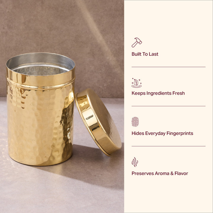 Pure Brass hammered storage canister with lid