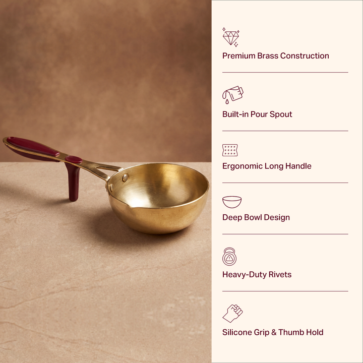 Pure Brass Tadka Pan with grip support Riveted handle