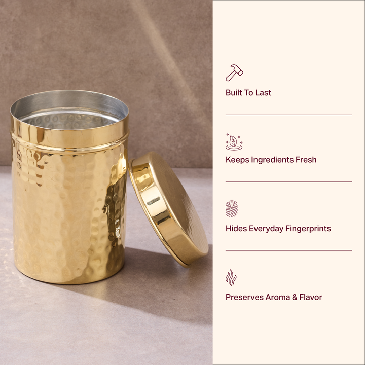 Features of using Pure Brass hammered storage canister with lid
