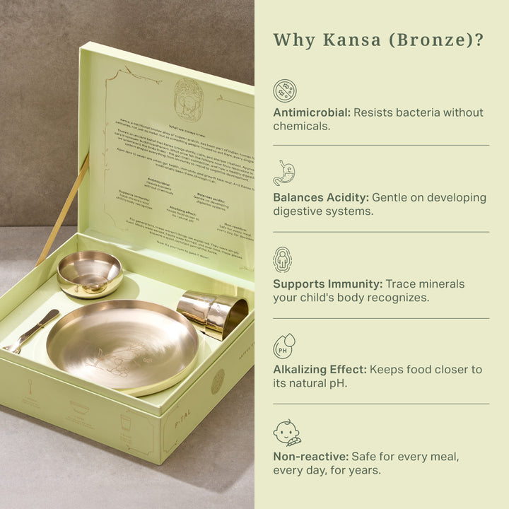 Kids Dinner Set Handcrafted In Pure Kansa (Bronze)