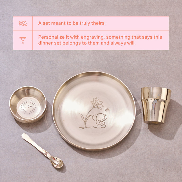 Kids Dinner Set Handcrafted In Pure Kansa (Bronze)