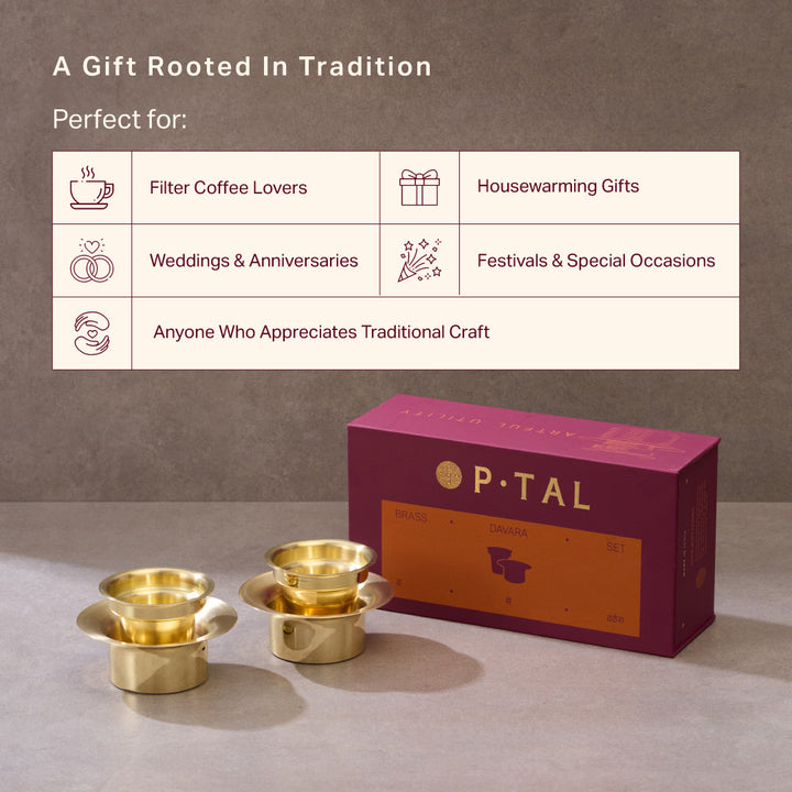 Brass Davara Coffee Serving set in Gift Box (Set of 2)