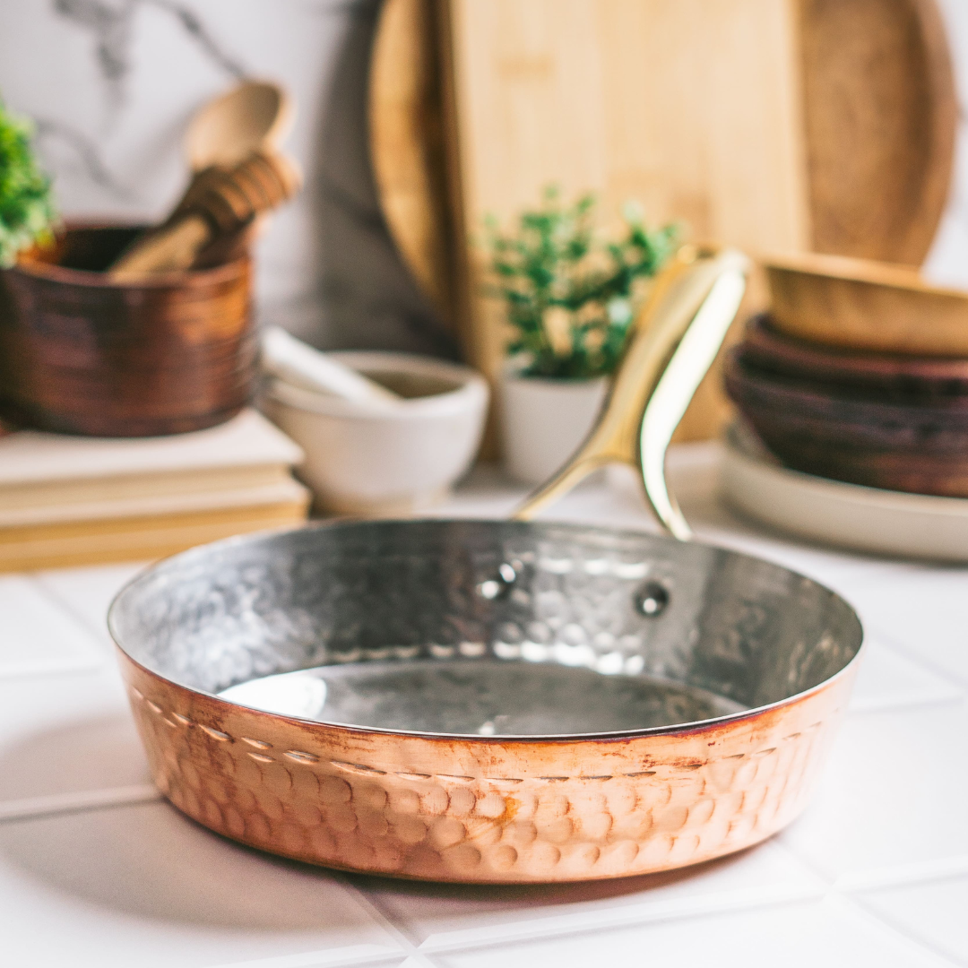 Copper Frypan (Frying Pan) with Insulated Brass Handle