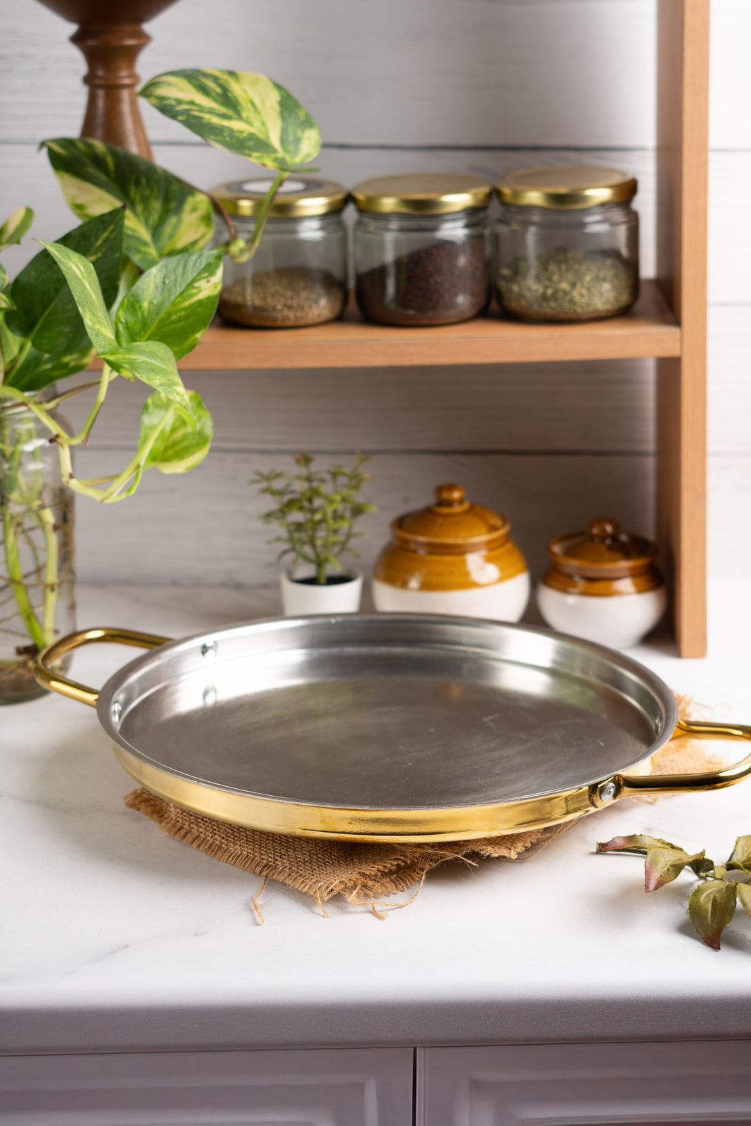 Brass Dosa Tawa with Insulated handles: Naturally Non-Stick Tava & Uses Less Oil