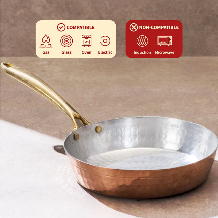 Copper Frypan (Frying Pan) with Brass Handle