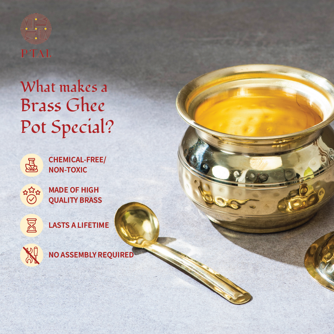 Brass Essentials Combo Set (Brass Roti Tawa, Brass Ghee Pot, Brass Kadhai)