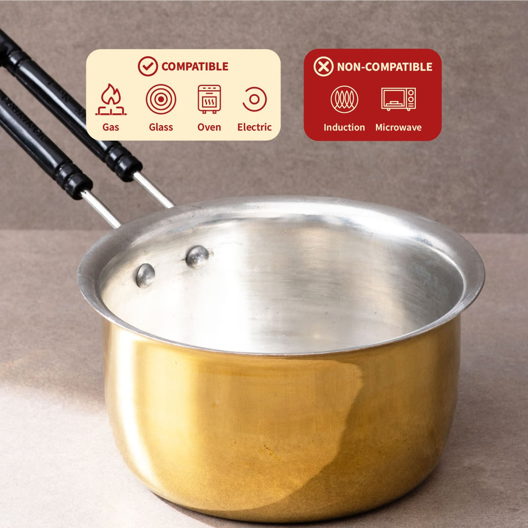 Set of 3 Brass Saucepans (1L, 1.5L, 2L)