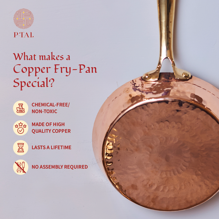 Copper Frypan (Frying Pan) with Brass Handle