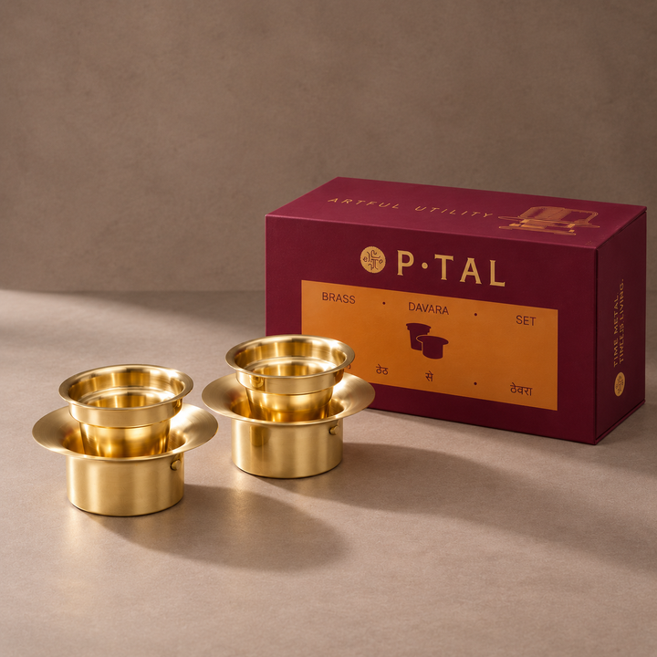 Brass Davara Coffee Serving set in Gift Box (Set of 2)