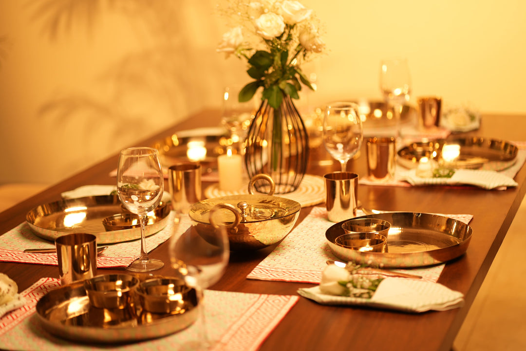 Kansa Dinner Thaali Set (11" Thaali) - 5 pieces (1 Thaali, 2 Bowls, 1 glass and 1 spoon)