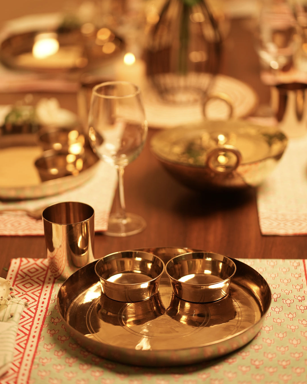 Kansa Dinner Thaali Set (11" Thaali) - 5 pieces (1 Thaali, 2 Bowls, 1 glass and 1 spoon)