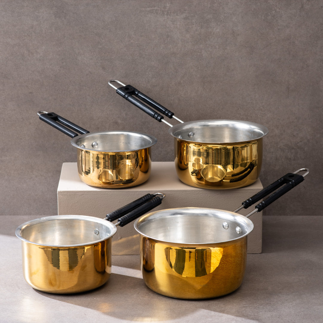 4 brass saucepan set