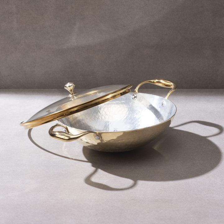 Brass Kadhai with Glass Lid (Round Base)