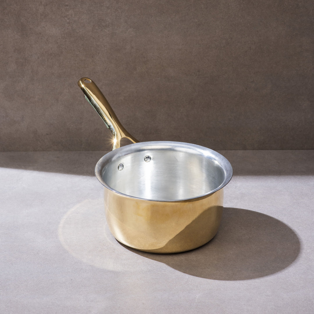 Chai Starter Kit (Brass Saucepan with Insulated handle + Brass Mortar and Pestle)