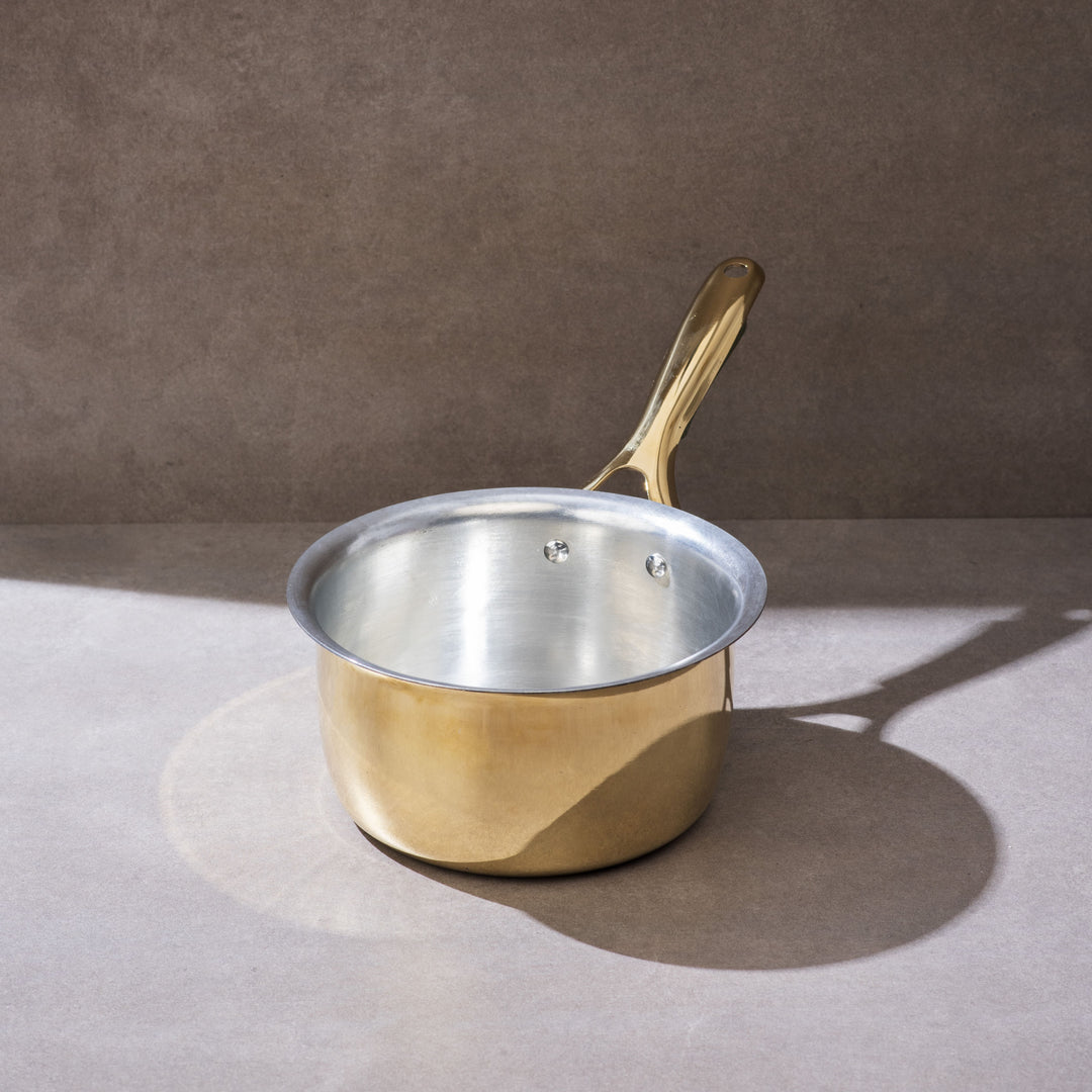 Set of 2 Brass Saucepans with Insulated handles (1.2L, 1.8L)