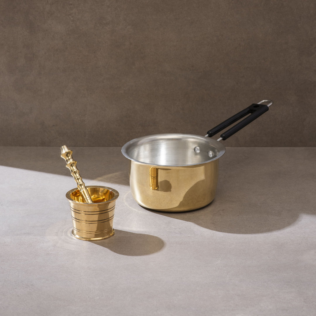 Chai Starter Kit (Brass Saucepan + Brass Mortar and Pestle)