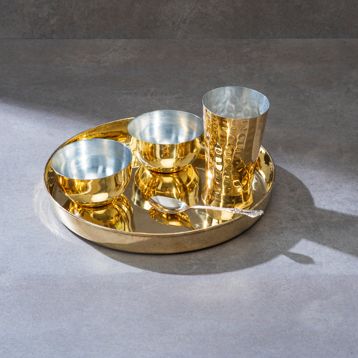 Brass Thaali Set - 30 pieces dinner set (6 Thaali, 12 bowls, 6 glass and 6 spoon)