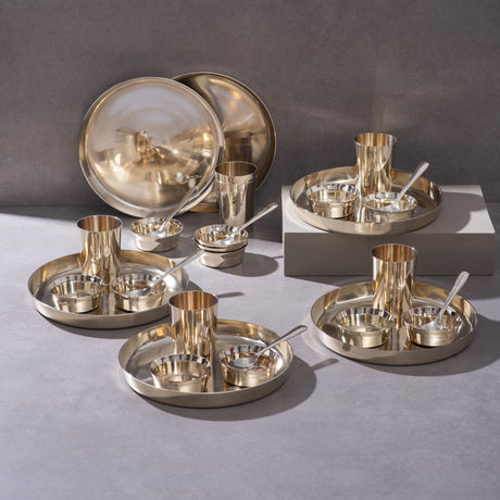 Kansa Dinner Thaali Set (10.5" Thaali) - 30 pieces dinner set (6 Thaalis, 12 Bowls, 6 Glasses and 6 Spoons) P.TAL