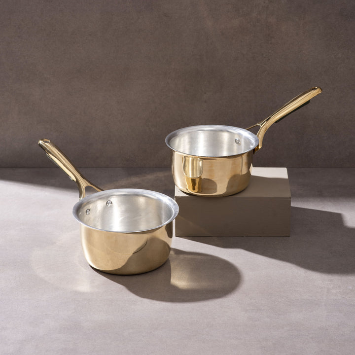 Set of 2 Brass Saucepans with Insulated handles (1.2L, 1.8L)